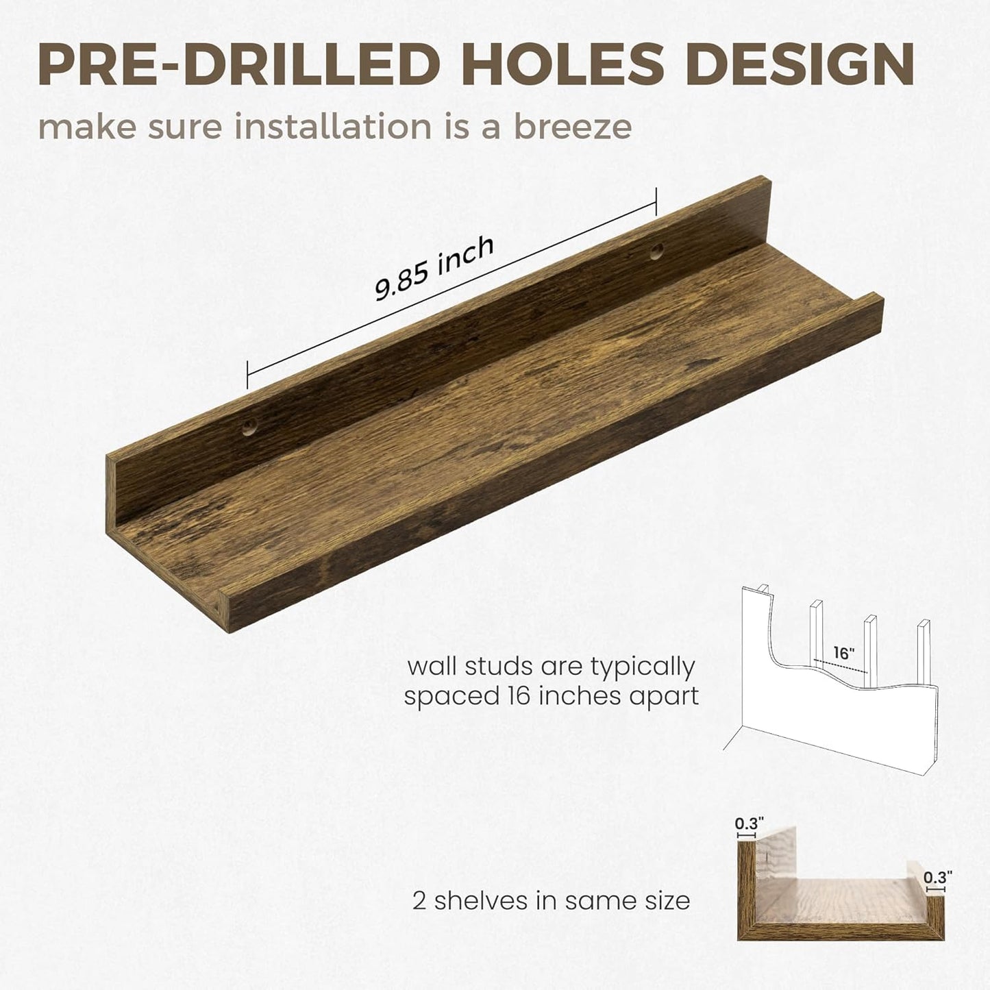Axeman Floating Shelves for Wall | Picture Ledge Shelf Set of 2 | Rustic Picture Shelf for Wall with Ledge | Small Floating Shelves with Lip | Photo Ledge Shelves for Books Album Records