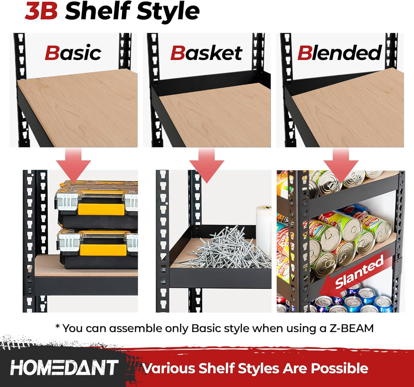HOMEDANT 5 Tier Storage Shelves Adjustable Laminated Boltless Garage Metal Shelving Unit Heavy Duty Utility Rack Shelf Warehouse Pantry Closet Kitchen (10, (XL Deep) 48.1" W, Black)