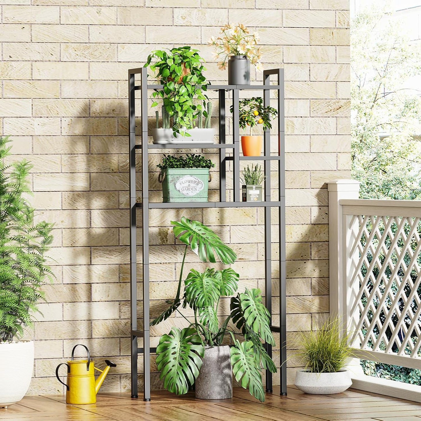 Over The Toilet Storage Rack, 3-Tier Bathroom Organizer Over Toilet, Wooden Above Toilet Storage Shelf, Space Saver, Freestanding Bathroom Storage Metal Shelf, Easy to Assemble, Black
