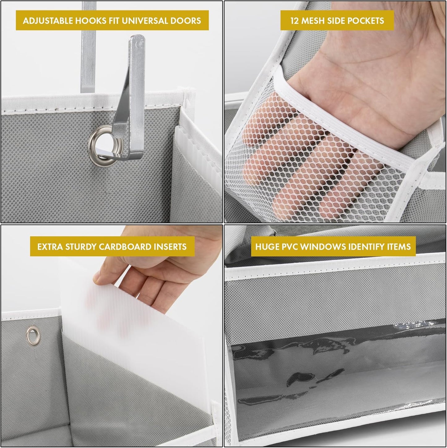 HOMELUX THEORY Over The Door Organizer Hanging - 50lbs Load 6 Large Front & 12 Side Pockets, 1 Pack Over The Door Shoe Organizer, Hanging Closet Organizer For Toys, Diaper, Purse, Sewing (Light Gray)