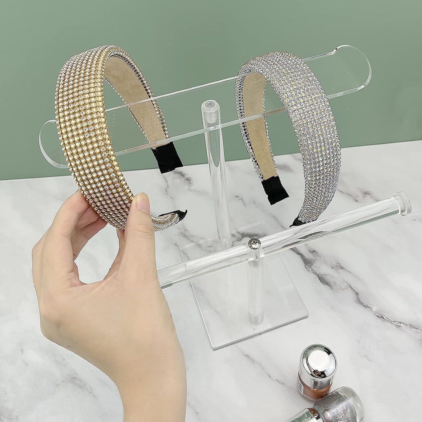 Bigfety Acrylic Headband Holder, 2-Tier Hair Accessories Organizer Clear Stand for Girls
