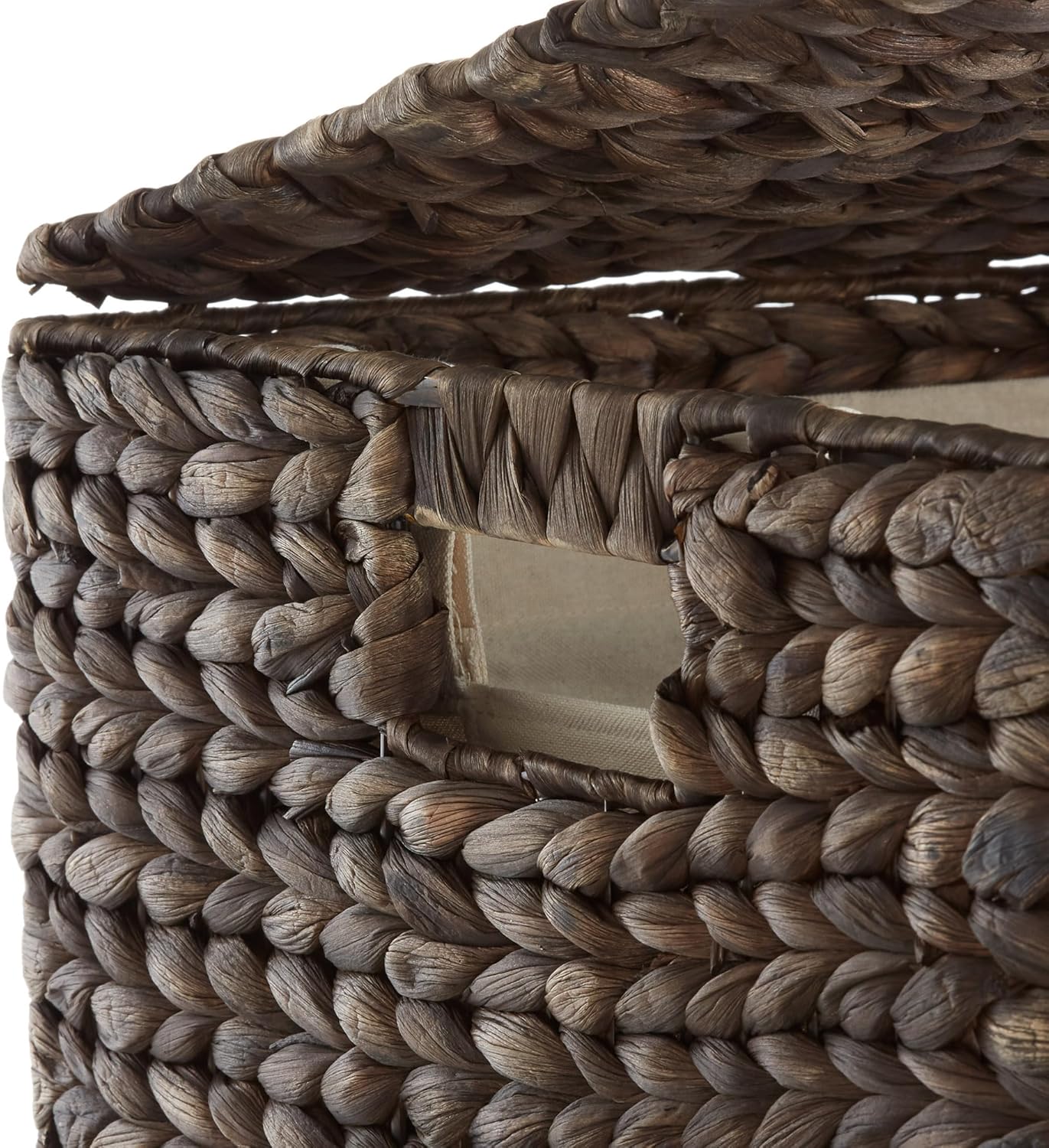 Casafield Laundry Hamper with Lid and Removable Liner Bag - Espresso Dark Brown, Woven Water Hyacinth Square Laundry Basket Sorter for Clothes, Towels