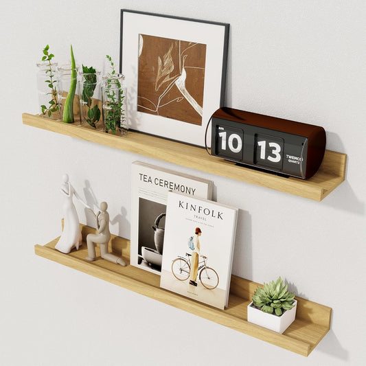 Axeman Oak Floating Shelves - 24 Inch Picture Ledge Shelf Set of 2 - Rustic Picture Shelf for Wall with Ledge - Oak Floating Shelves with Lip - Photo Ledges