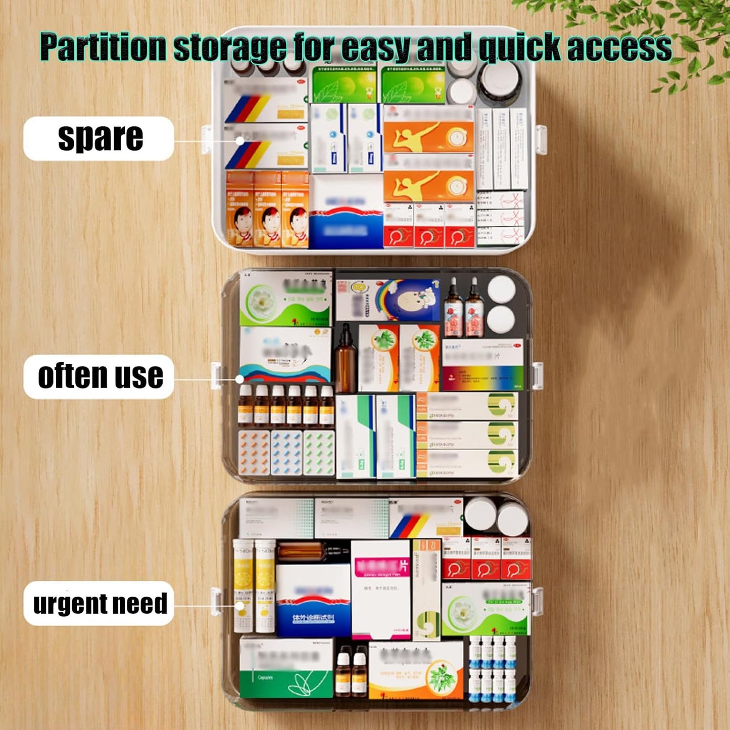 3-Tier Medicine Cabinet Organizer with Removable 6-Compartment Pill Organizer - BPA-Free & Moisture-Resistant Plastic Storage Box for Pills, Medicine, Cosmetics - Portable for Bathroom, Travel