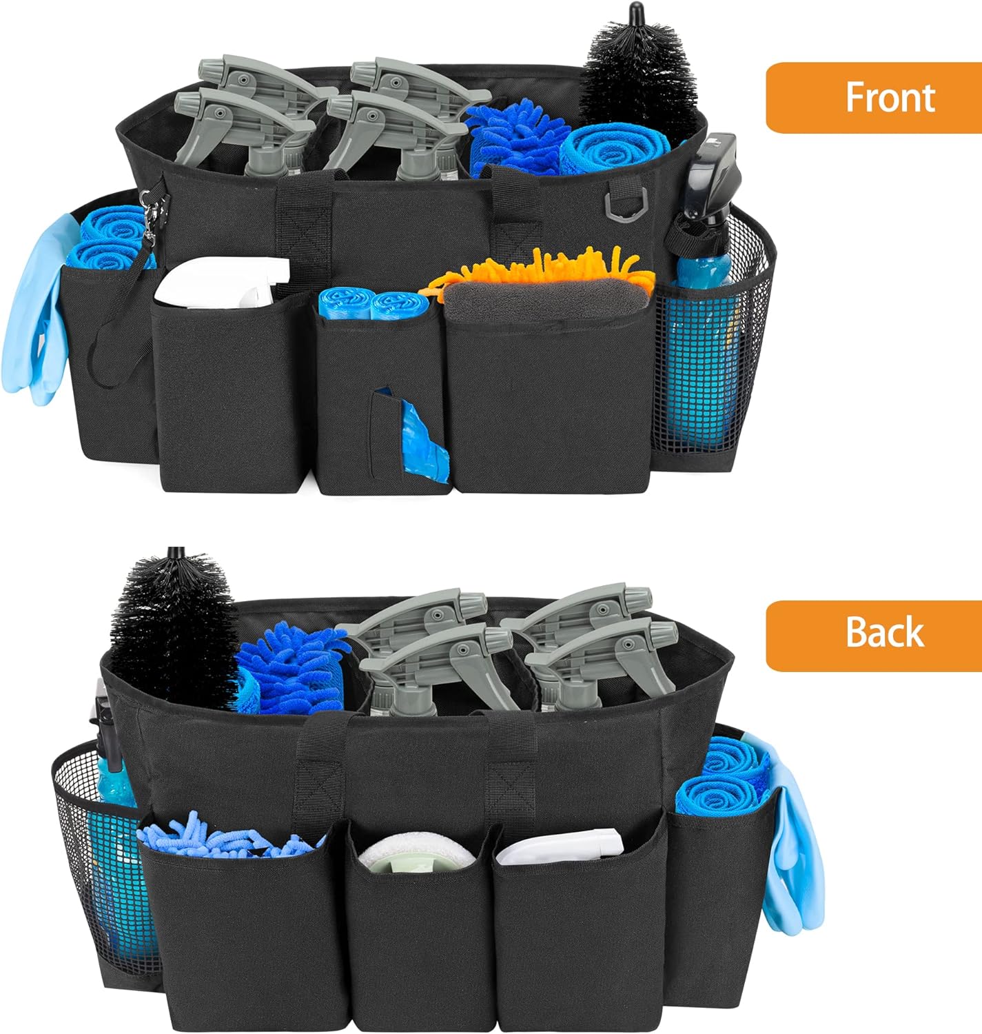 LoDrid Professional Cleaning Tote Caddy for Cleaning Supplies, Cleaning Bag Organizer with Dividers and Handle Strap for Housekeepers Work, Black, (Bag Only)