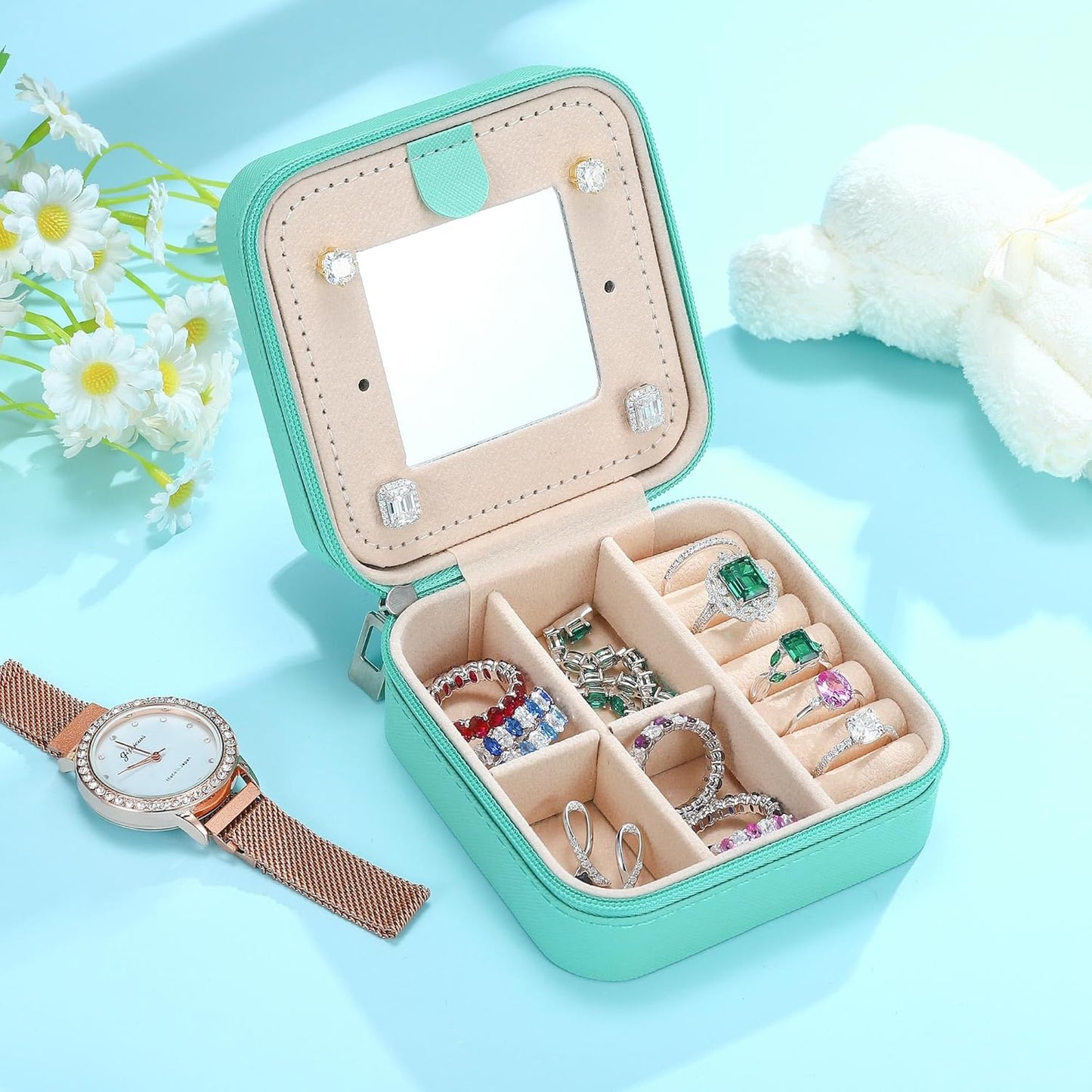 Parima Travel Jewelry Case for Women Girls, H Initial Jewelry Boxes | Small Jewelry Box Organizer | Jewelry Box for Women | Travel Gifts for Girls - Letter V, Blue