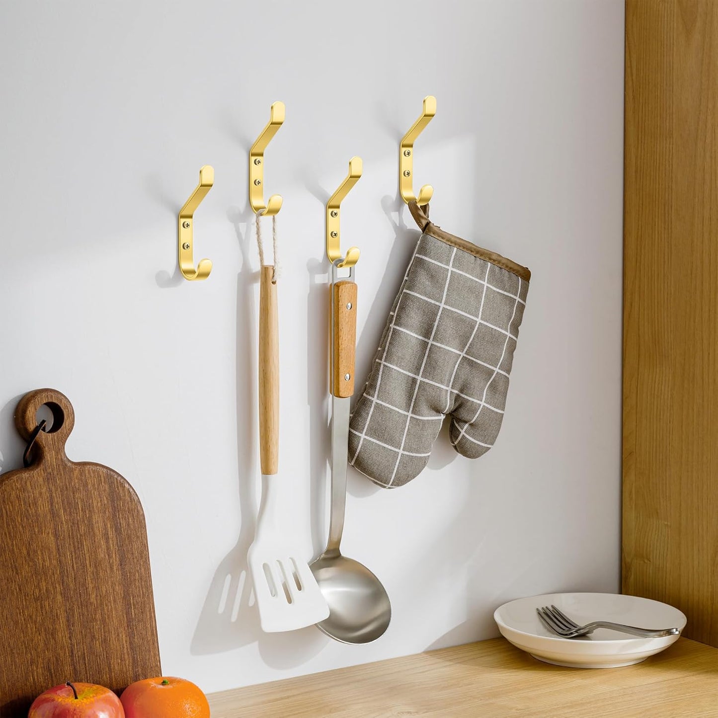 Coat Hooks Wall Mount for Hanging: 20LB Sturdy Hanger for Backpack, Towel, Bag, for Closet, Bathroom, Door, Mushroom, Brushed Gold 4 Pack, 3.75"