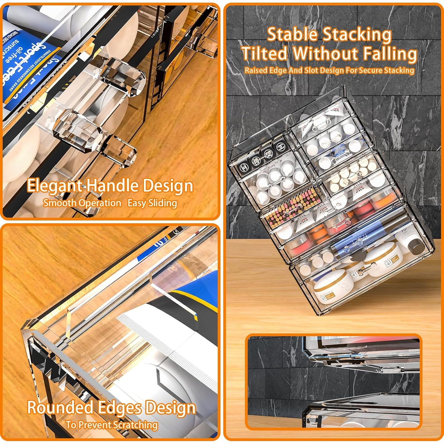 Acrylic Clear Make up Organizers And Storage for Vanity,Bathroom Skincare Organizer With 8 Drawer for Dresser,Plastic Desk Accessories Organization,Cosmetic Organizer Countertop for Beauty,Skin Care