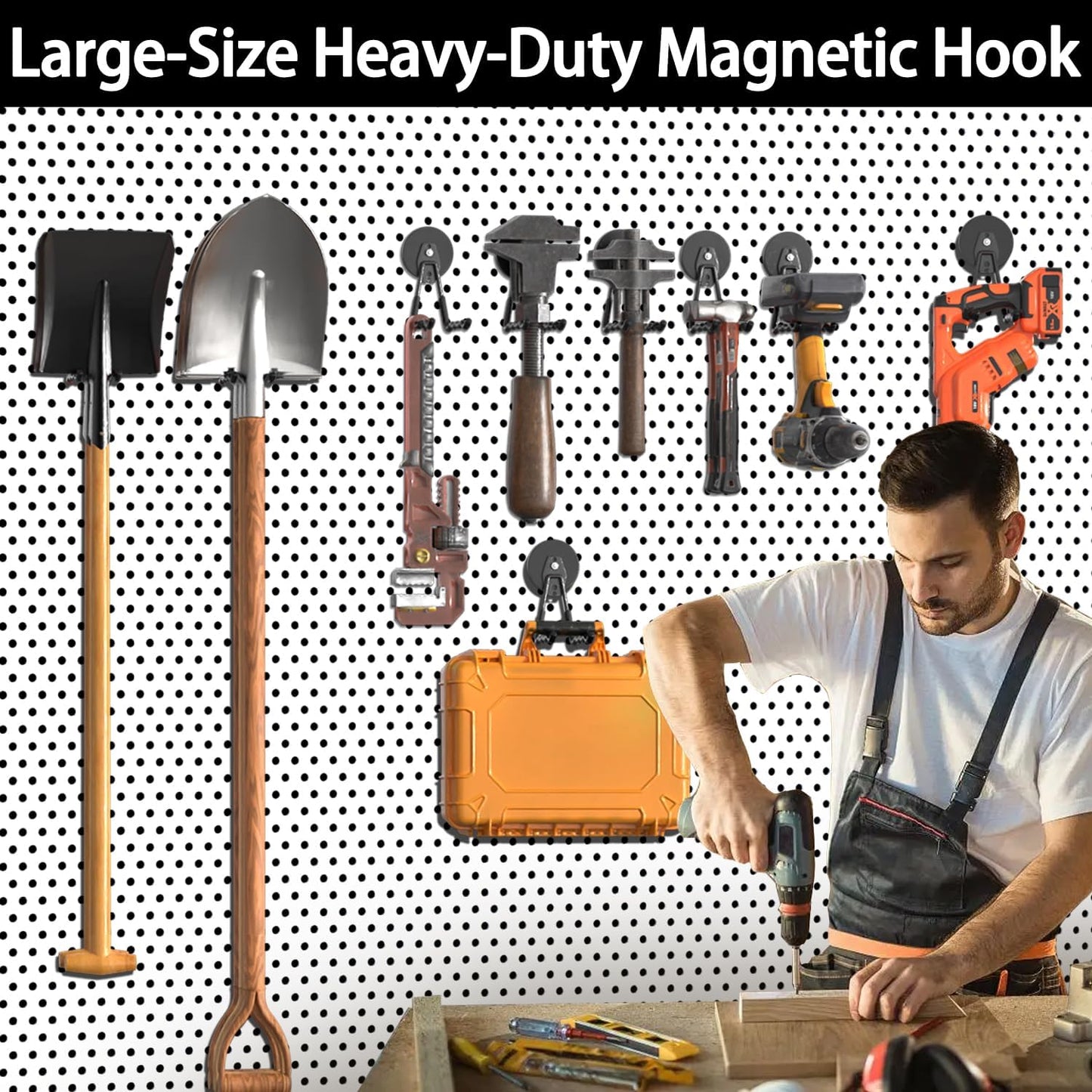 3-H Magnetic Wave Hooks Heavy Duty 2 Pack, Large Magnet Garage Hooks Heavy Duty and Strong Utility Magnetic Tool Holde for Hanging and organizing Garden Power Tool (Black