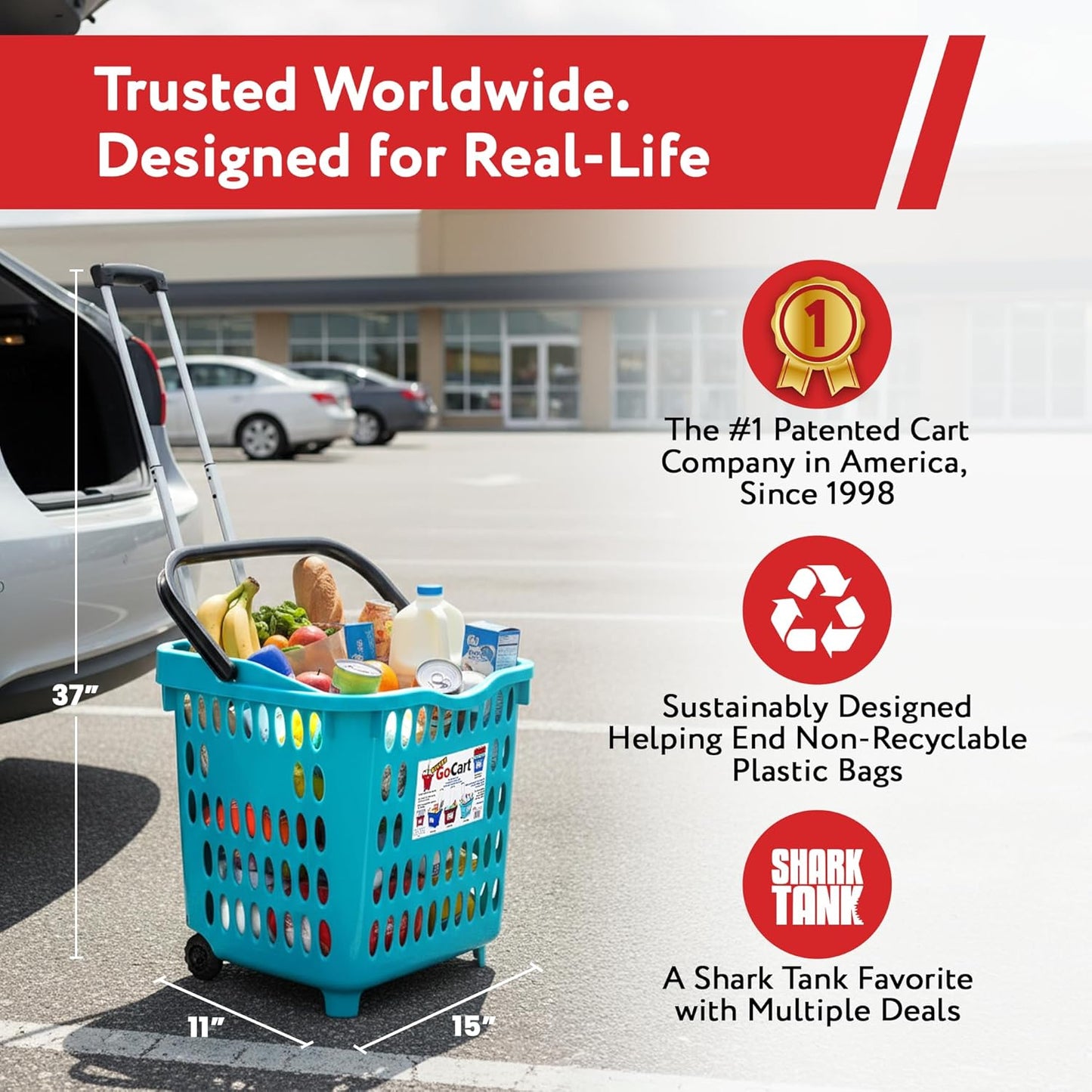 dbest products Bigger GoCart Grocery Cart Rolling Shopping Laundry Basket on Wheels Hamper with Telescopic Handle Cleaning Caddy Trolley, Teal, Bigger 1 pack