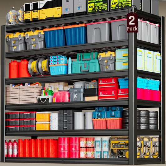 65" Wide Heavy Duty Garage Shelving Units, 6-Tier Deep Storage Shelves,Black Metal Garage Shelves,Steel Shelf,Large Storage Rack,Industrial Shelving for Shop, 65" W x 24" D x84 H,2 Pack