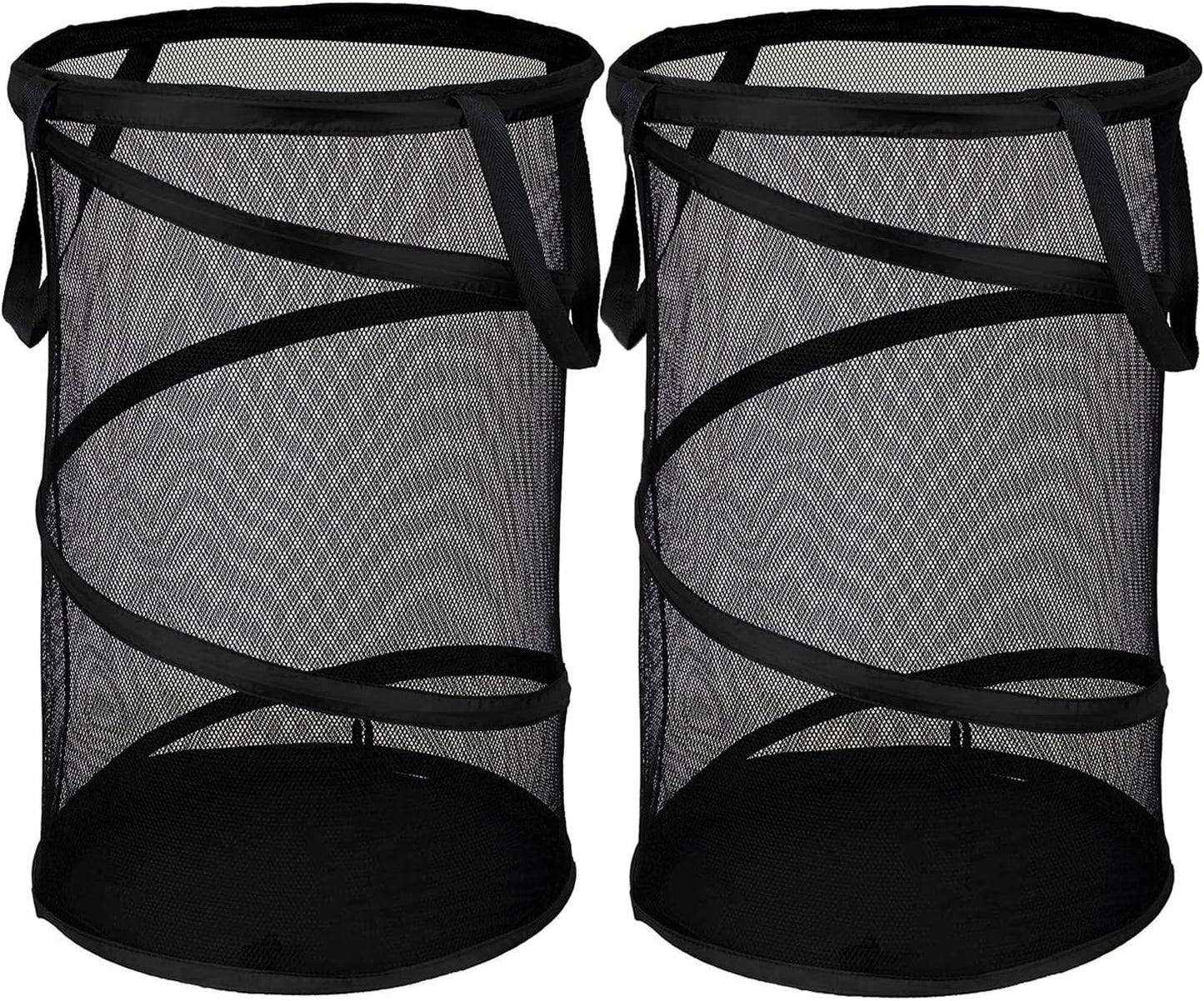 BATTOO 2 Pack Large Collapsible Laundry Basket Foldable Mesh Pop Up Hamper with Handles for Laundry Room, Bathroom, Kids Room, College Dorm, Travel, Storage Organizer Black