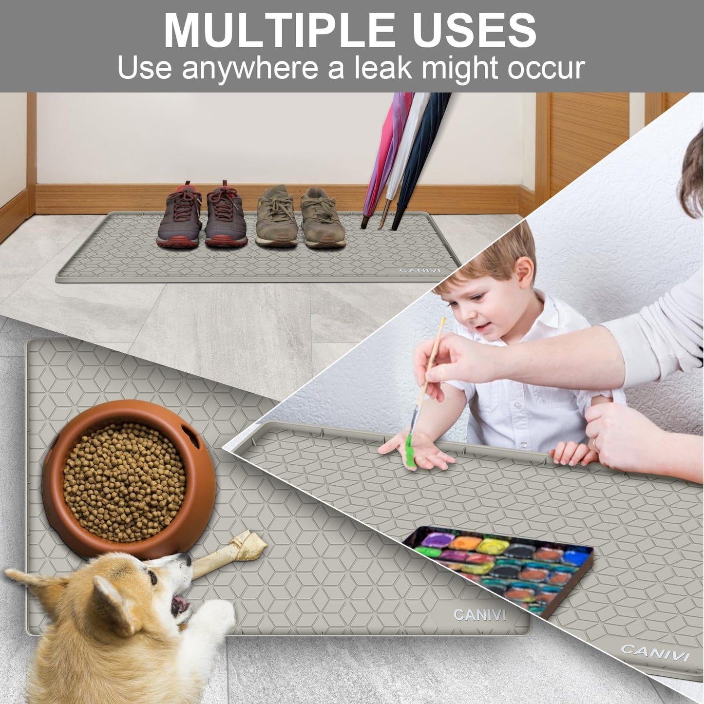 Under Sink Mat, 34" x 22" Waterproof Silicone Under Sink Tray for Kitchen & Laundry Cabinets, Kitchen Cabinet Shelf Protector, Up to 3.3 Gallons Liquid, Fits 36 inch Standard Cabinet(Grey)