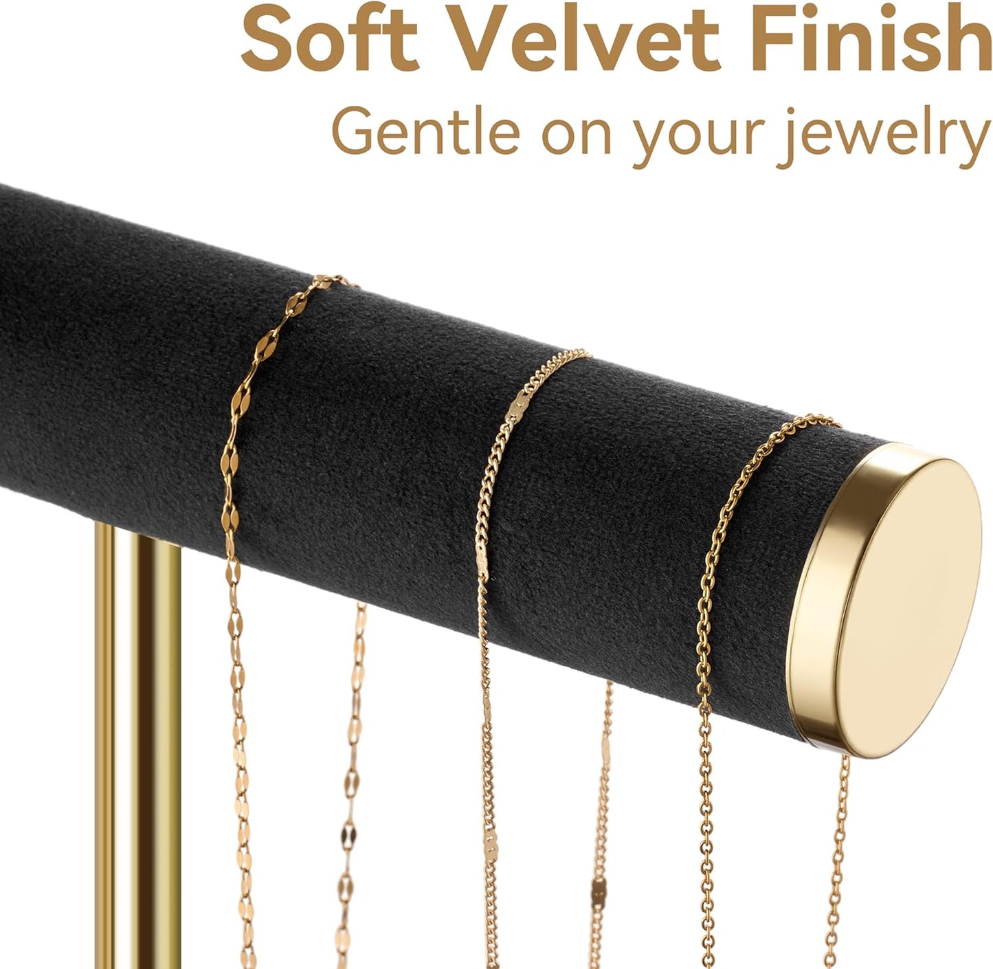Bracelet Holder Jewelry Organizer Display - 3 Tier T Bar Velvet Stand, Black Necklace Holder Organizer, Bracelet Holder, Earring Holder and Ring Display for Jewelry Organizers and Storage