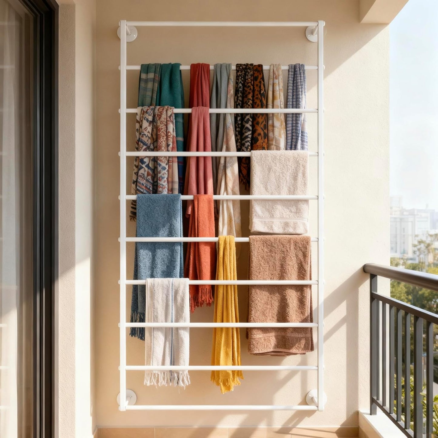 10-Layer Wall Mounted Display Rack, Tie & Scarf Rack Belt Towel Holder Wrapping Paper Ribbon Organizer Scarves Belts Necktie Hijab Stand Metal Shelving for Home, Retail Stores, Flower Shop