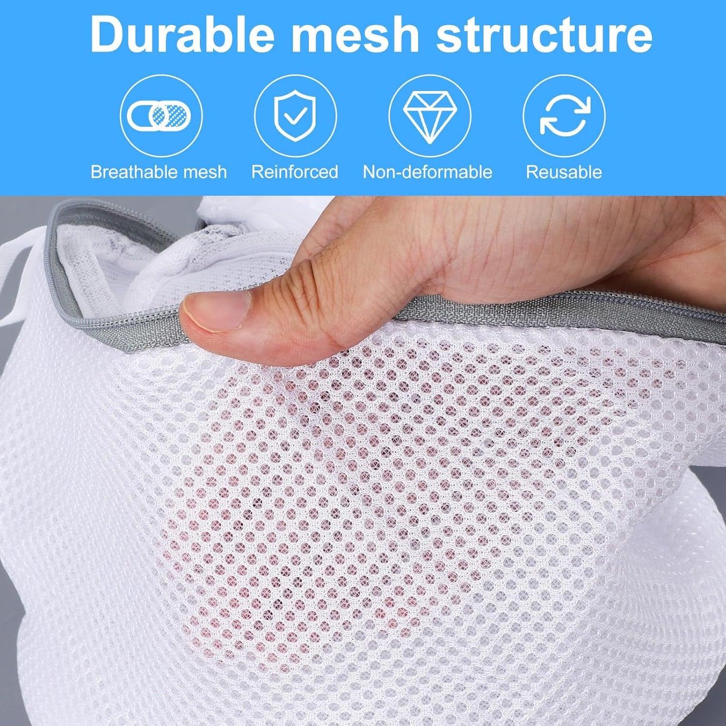 2pcs Underwear Bra Mesh Laundry Bag, 6.50x5.91in/16.5x15cm Durable Reusable Delicate Undergarment Laundry Net with Reinforced Washing Machine Mesh for College Dorm Travel Family Apartment