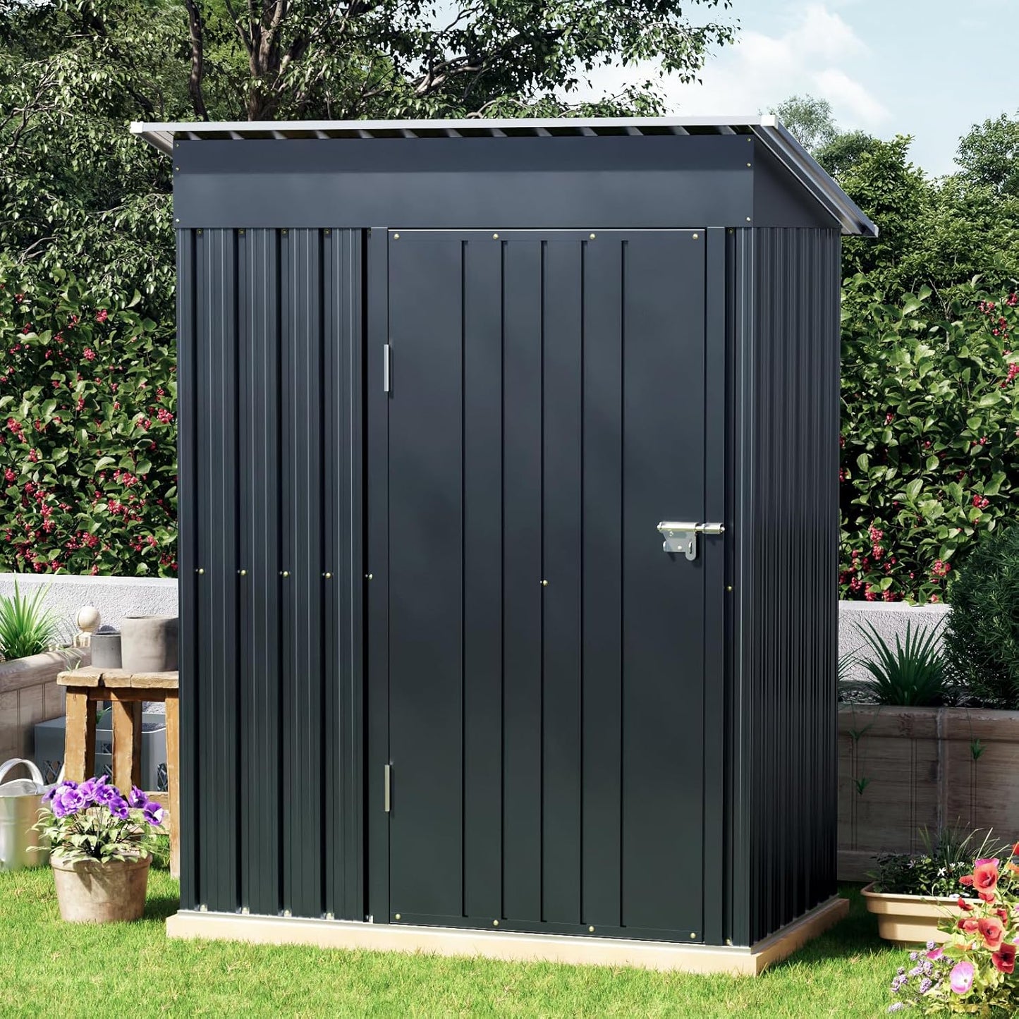 3x5 FT Outdoor Metal Storage Shed, Single Door, 1 Clear Window, Tool Shed for Garden, Patio, Backyard