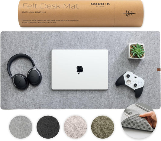 Nordik Large Felt Desk Mat - Marle - 35 x 17 inch - Full Desk Keyboard Mat - Keyboard and Mouse Pad - Large Desktop Felt Pad