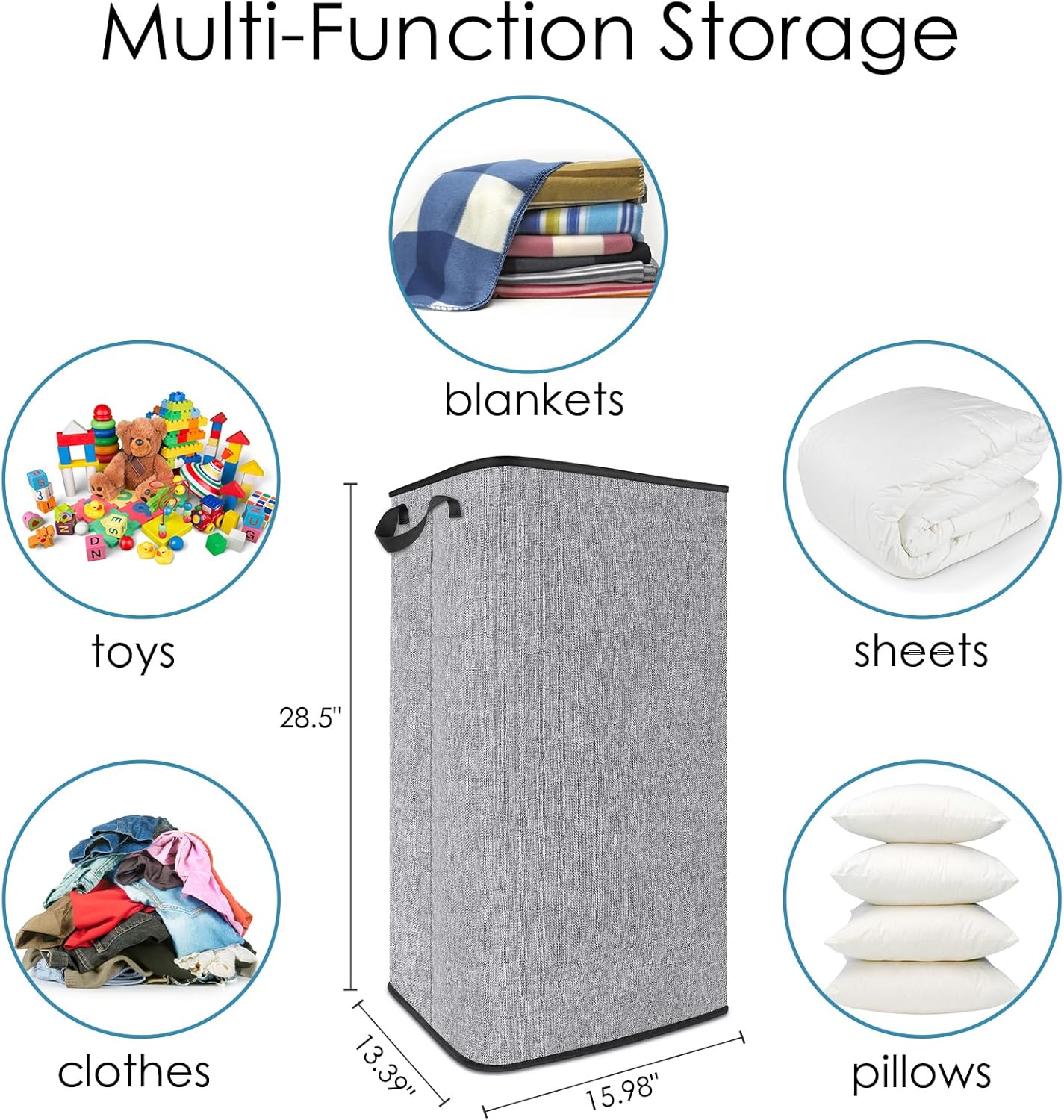 SNIGJAT Extra Large Laundry Hamper, 100 L Tall Laundry Basket with Sturdy Handles, Dirty Clothes Basket for Bedroom, Large Hamper, Sturdy Storage Organizer for Clothes Toys Grey