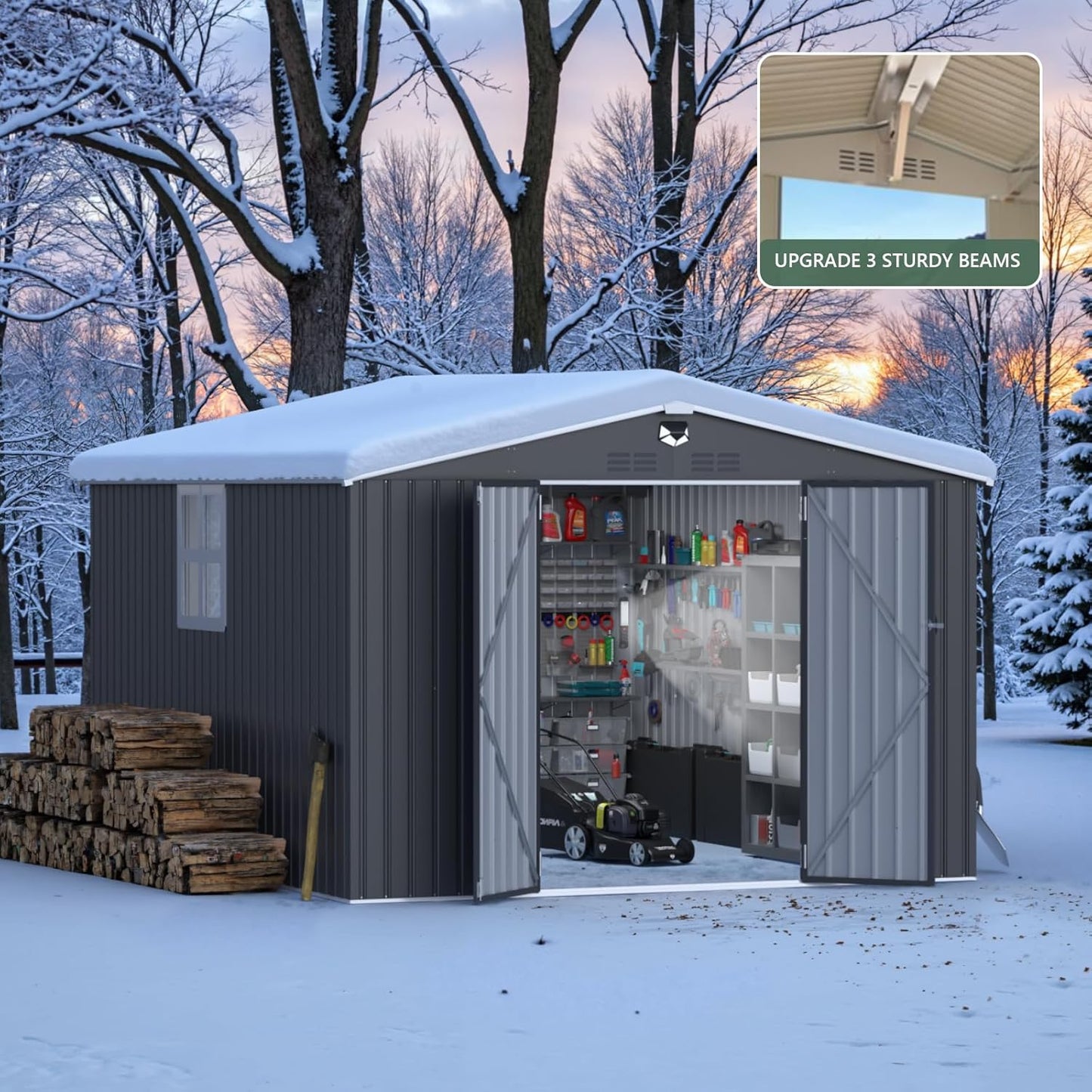 10x12 FTMetal Storage Shed, Outdoor Tool Sheds with Lockable Door & 1 Window, Large Heavy Duty Tool Sheds, Outside Waterproof Storage Building