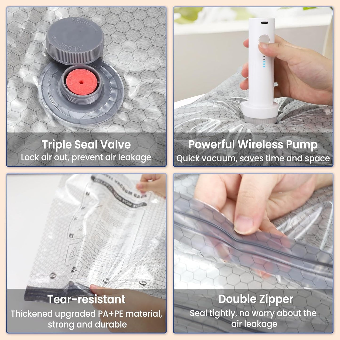24PCS Vacuum Seal Bags for Clothing with Electric Pump - 8 Small, 8 Medium, 4 Large, 4 Jubom - Space Saver Vacuum Storage Bags for Bedding, Blanket, Pillow, Comforter, Travel, Seasonal Storage