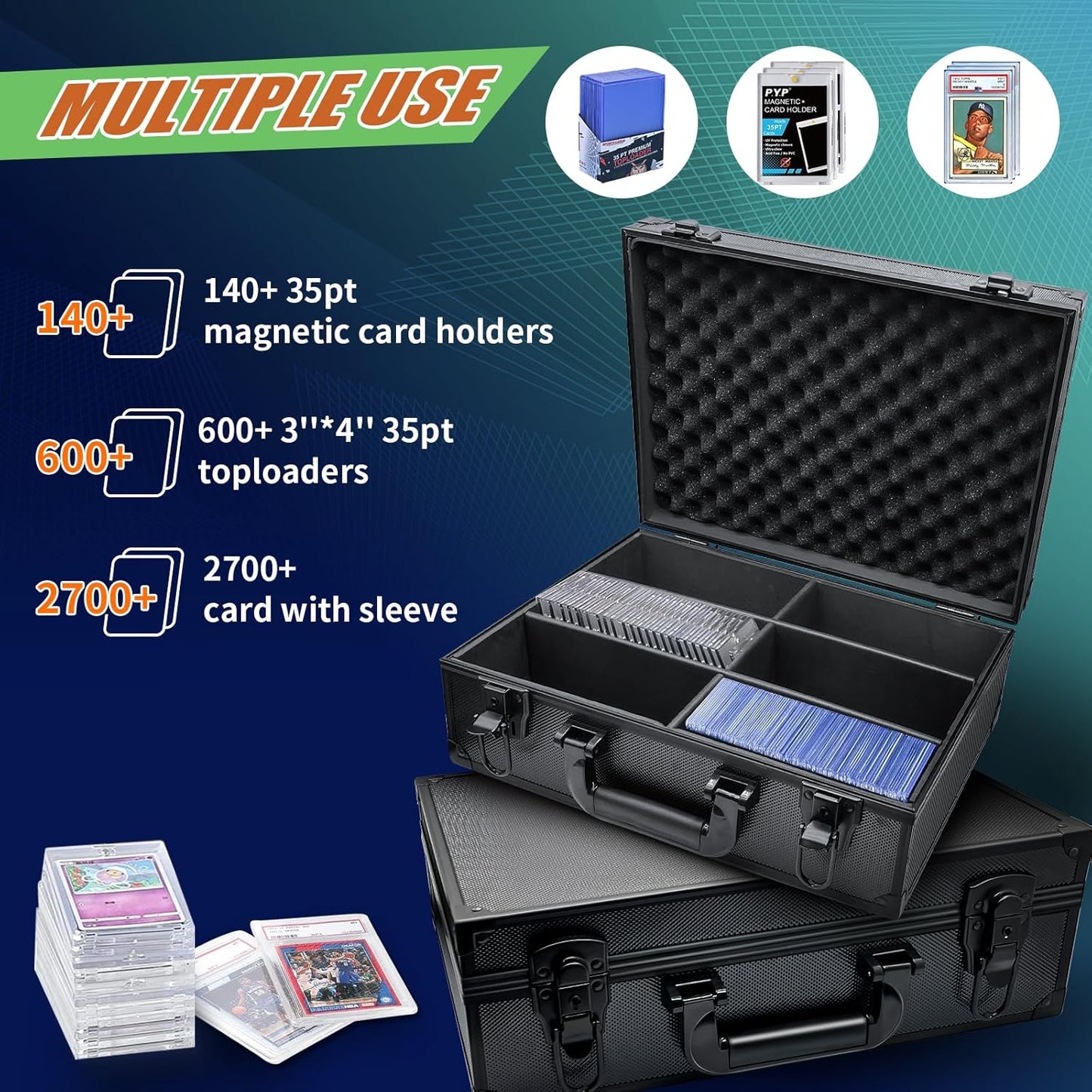 JIFTOK Top Loaders Case for Cards, Portable Toploader Storage Box for 3" x 4" 35pt Rigid Card Holders Fits 600+ Cards, Hard Case Trading Card Storage Box for Sports Card