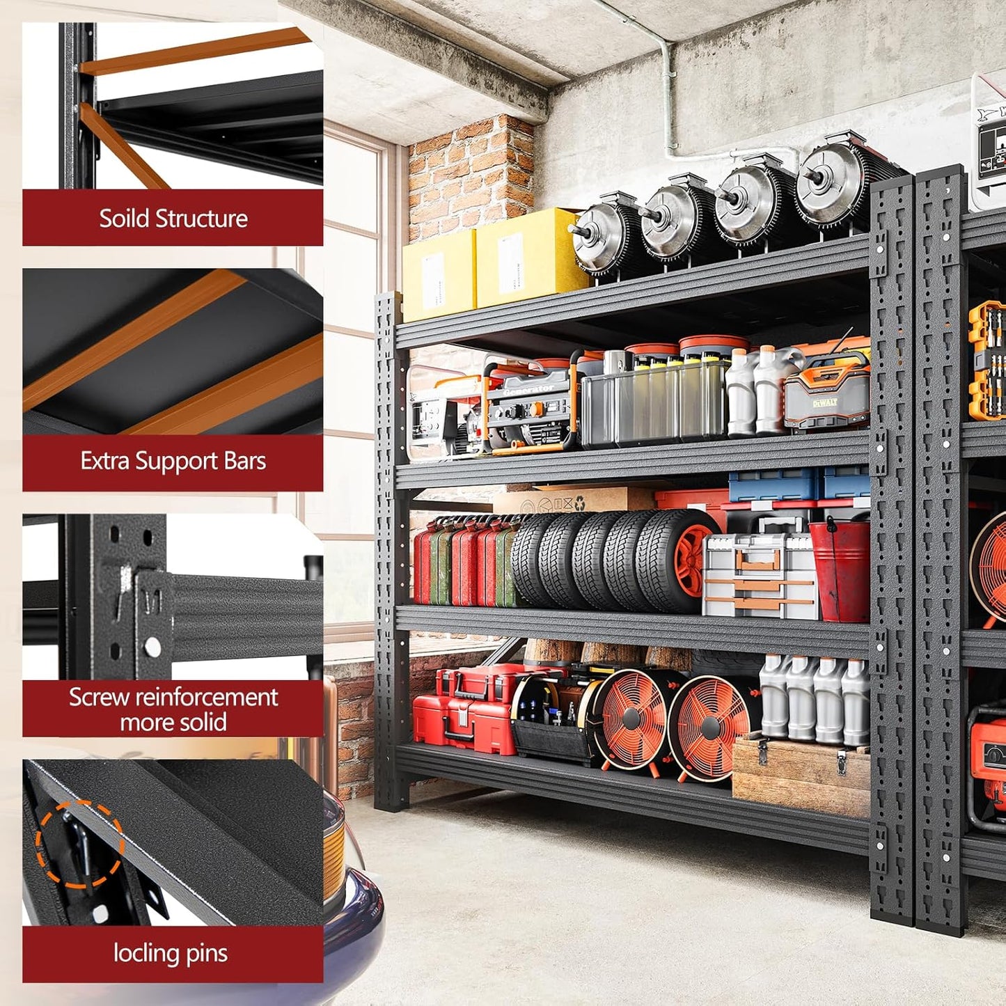 3000LBS Storage Shelves,40" W Garage Shelving Heavy Duty Metal Adjustable Garage Shelves, Shelving Units Industrial Shelving for Warehouse,40" W x 24" D x 60" H,Black