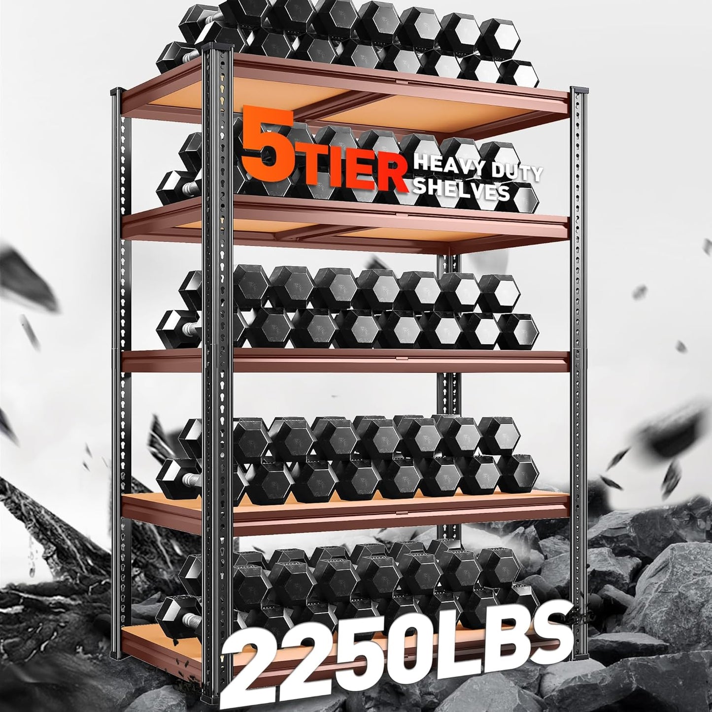 REIBII 72.1'' Storage Shelves 2250LBS Garage Shelving Heavy Duty 5 Tier Heavy Duty Shelving Adjustable Metal Shelves for Warehouse Basement Kitchen Pantry, 72.1" H x 35.5" W x18 D, 1 Pack