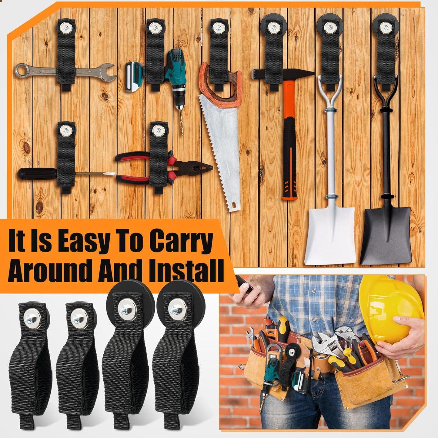 Vicenpal 8pcs Heavy Duty Magnetic Hook, Magnetic Tool Holder &Garage Hooks, Extension Cord Strap for Cable, Rope, Wire Storage in Garage,Workshop,RV,Pickup (2.6inch/4pcs+1.7inch/4pcs)