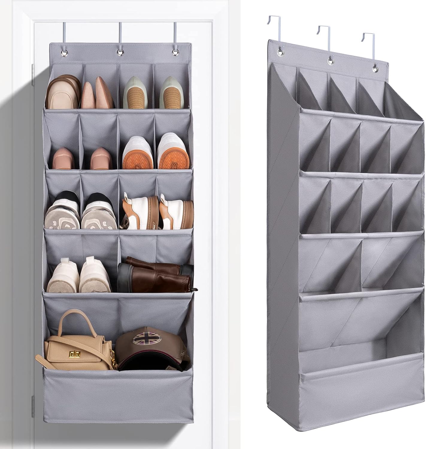 FENTEC 1 Pack Over-the-Door-Shoe-Organizers, Hanging Organizers with Large Pocket Shoe Holder Hanging Shoe Rack for Closet Shoe Organizer for Wall, Over Door Organizer with 15 Pockets Gray