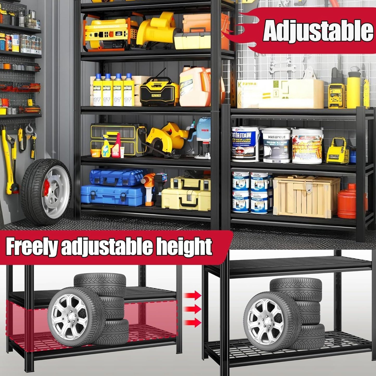 Garage Storage Shelves,5 Tier Shelving Unit, 40 inch Wide, 18” Deep, 78” Tall Organizer Metal Shelf for Basement/Laundry/Pantry Heavy Duty, Adjustable,Easy to Install (5Tier-35"Wx16"Dx72"H with Fence)