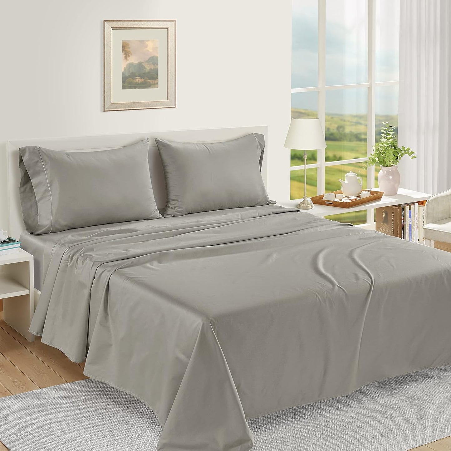 LANE LINEN Pillows Queen Size Set of 2 Soft 100% Egyptian Cotton Cool & Smooth 1000 Thread Count Pillow Cases - Silver
