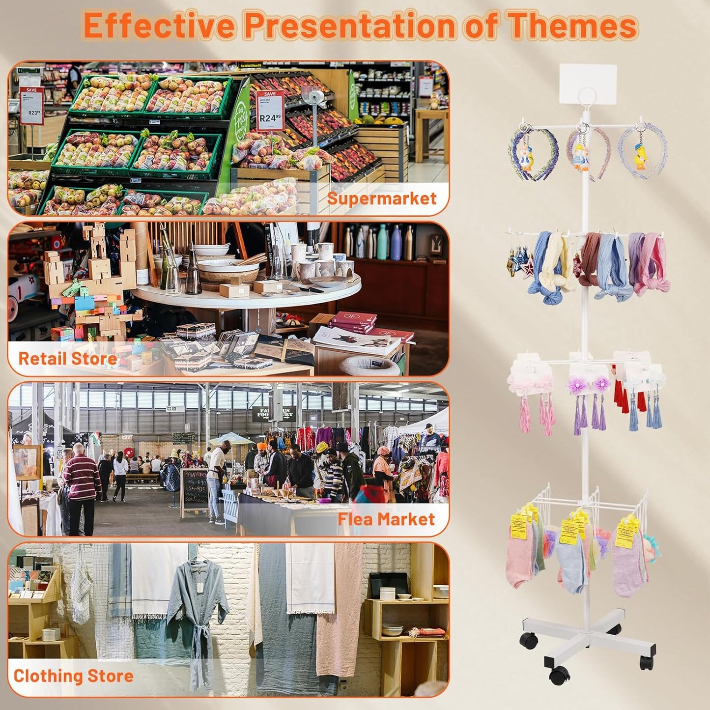Retail Display Stand Rotating Display Stand 4 Tier Spinning Display Stand for Craft Shows, Jewelry, Keychain, Earring Adjustable Height Retail Display Racks (White)