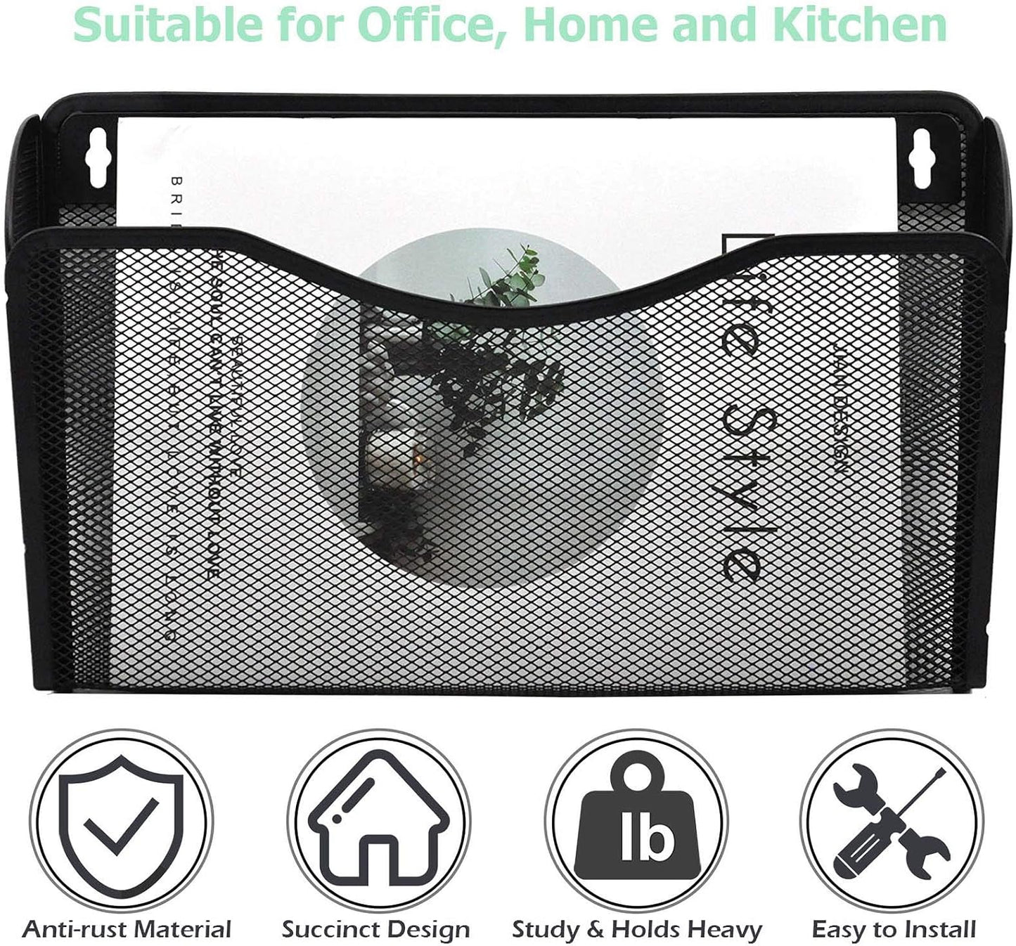 EASEPRES 3 Single Pocket Mesh Hanging File Organizer, Vertical Wall Mounted Magazine File Holder, Mount Basket Mail Paper Document Folder Organizing for Office, Home and School, Black