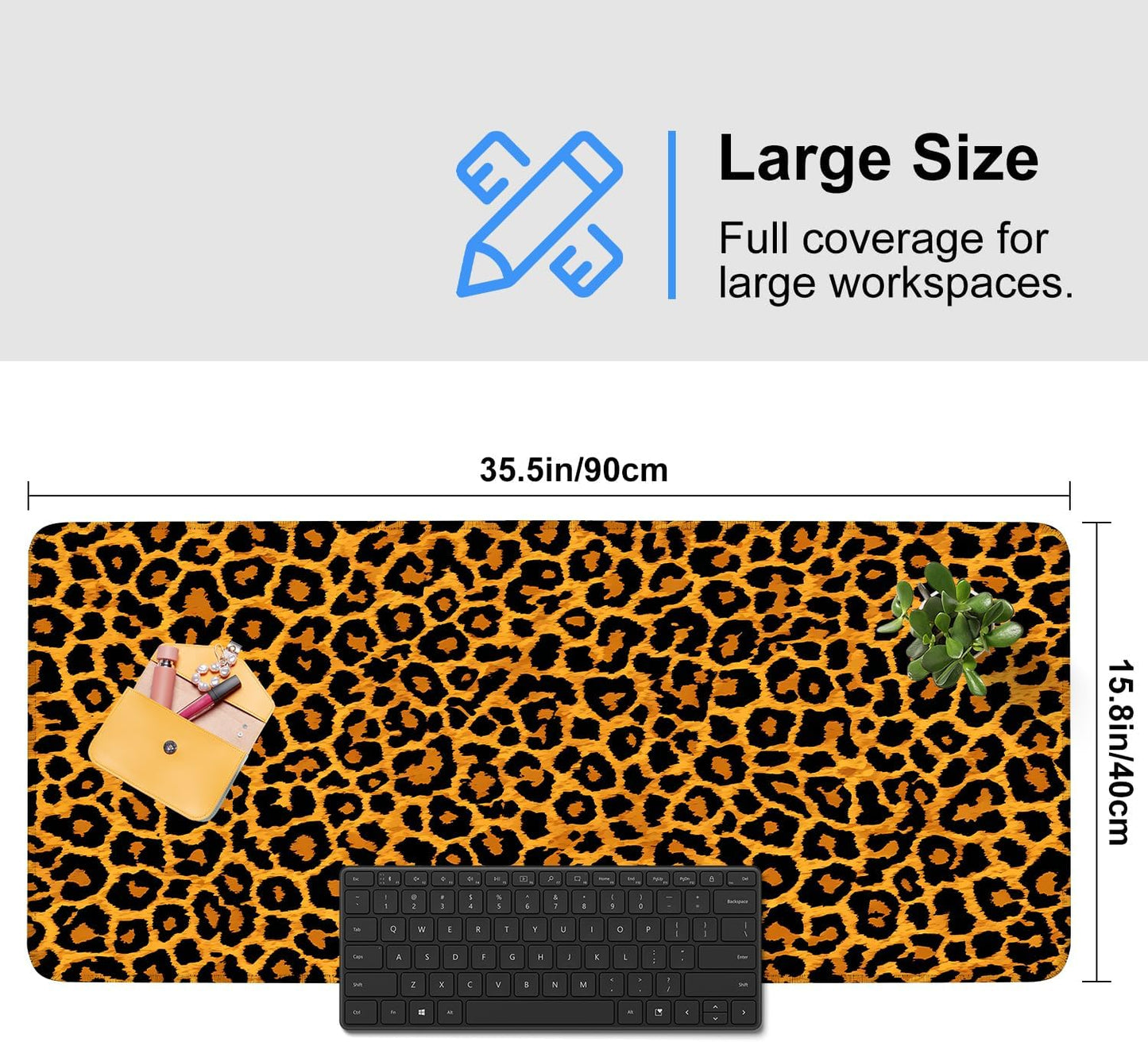 Leopard Print Mouse Pad – Large Extended Desk Mat 35.43 x 15.75 in – Bold Cheetah Animal Pattern, Non-Slip Rubber Base, Waterproof Surface, Fashionable Keyboard & Mouse Pad for Office, Home, or Gaming