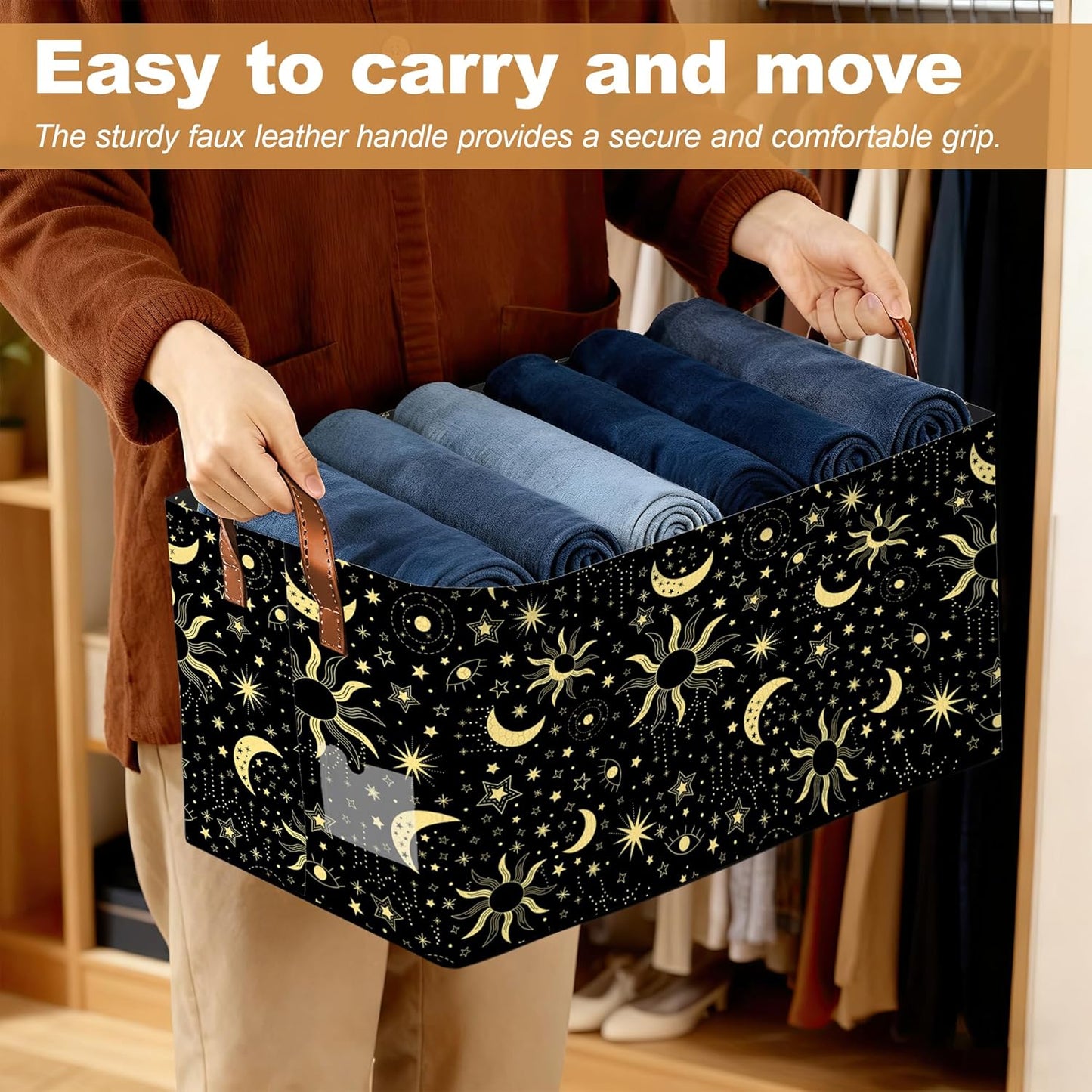 Decorative 32L Starry Night Sky Storage Bins with Handles, Organization and Storage, Cube Storage Organizer for Hamper, Nursery