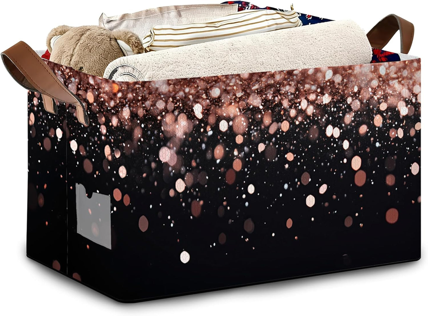 Pink Glitter Storage Baskets,Foldable Organizer Bin with Handles for Home Living Room Bedroom Closet Box 17x11.5x10Inch