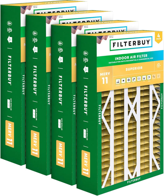 Filterbuy 16x28x6 Air Filter MERV 11 Superior Pet & Allergy Defense (4-Pack), Pleated HVAC AC Furnace Filters for AprilAire Space-Gard 401, 2400, & Lennox (Actual Size: 15.50 x 26.88 x 6.00)