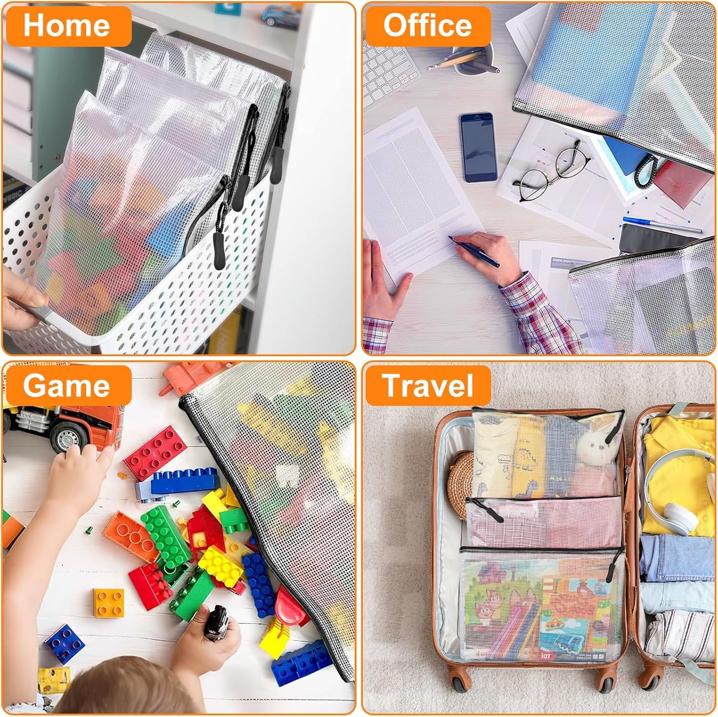 24 Pack A4 Mesh zipper pouch bags, Storage Bags, File Bags for Classroom Organization, Zipper Pouches of office supplies, Puzzles, Board Game Storage（Black）