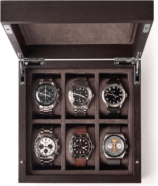 TAWBURY Wooden Watch Box for Men – 6 Watch Box Wood | Wooden Mens Watch Box Rustic | 6 Watch Case for Women & Men | Watch Collection Box for Men | Wrist Watch Storage Case for Men Wood