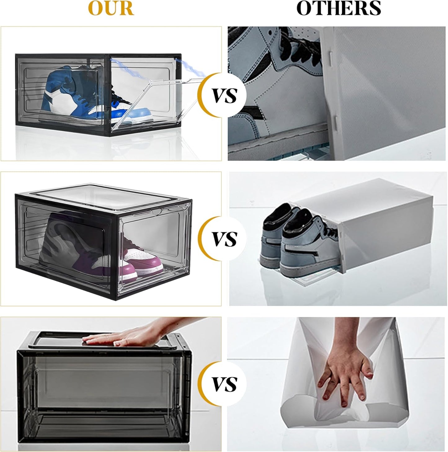 Attelite Upgrade 12pack Shoe Box Storage Containers,Thicken Sturdy Clear Stackable Plastic Shoe Organizer Box with Magnetic Door, X-Large Drop Front Shoe Box
