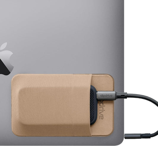 Slipdrive - Portable Hard Drive Sleeve for Laptop - SSD Solid State Drive - Reusable Adhesive - 5” x 3.2” Stick on External Hard Drive Carrying Case - Travel Pocket Pouch (Small, Sand Stone)