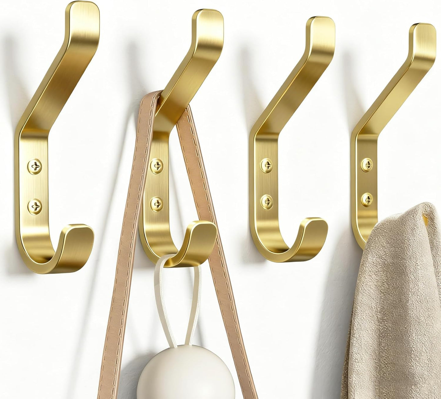 Coat Hooks Wall Mount for Hanging: 20LB Sturdy Hanger for Backpack, Towel, Bag, for Closet, Bathroom, Door, Mushroom, Brushed Gold 4 Pack, 3.75"