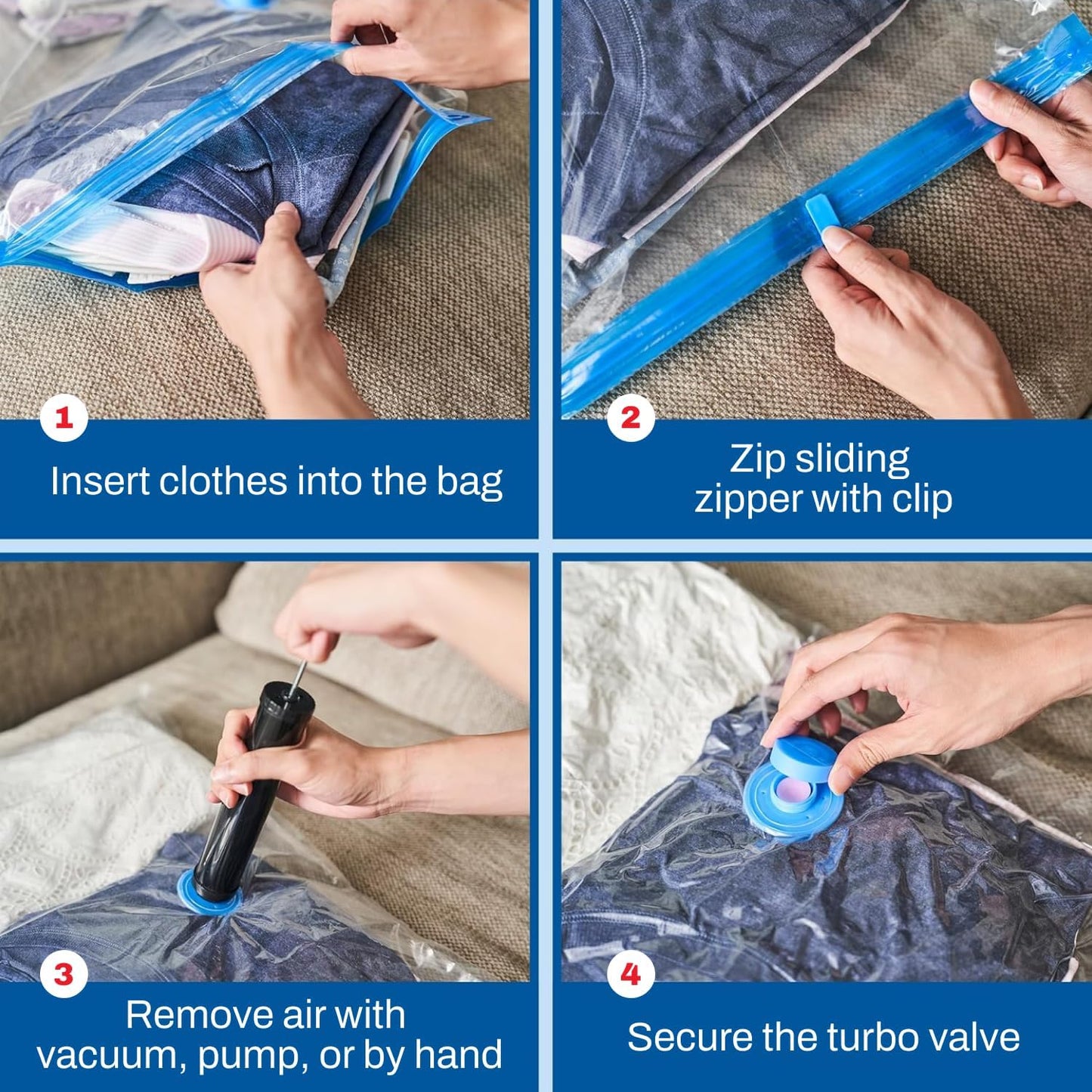 5 Pack Medium Vacuum Storage Bags for Comforters, Blankets & Clothes – Vacuum Sealed Compression Bags with Hand Pump – Space Saver Storage Bags for Bedding, Moving, Travel & Organization