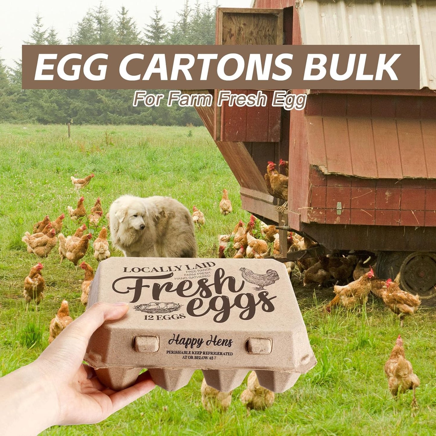 Zhanmai 100 Pack Egg Carton Bulk 12 Chicken Duck Egg Carton Vintage Printed Farm Fresh Crate with 3 x 4 Holds Recycled Paper Cardboard Sturdy Reusable Box Holder(Retro Style)