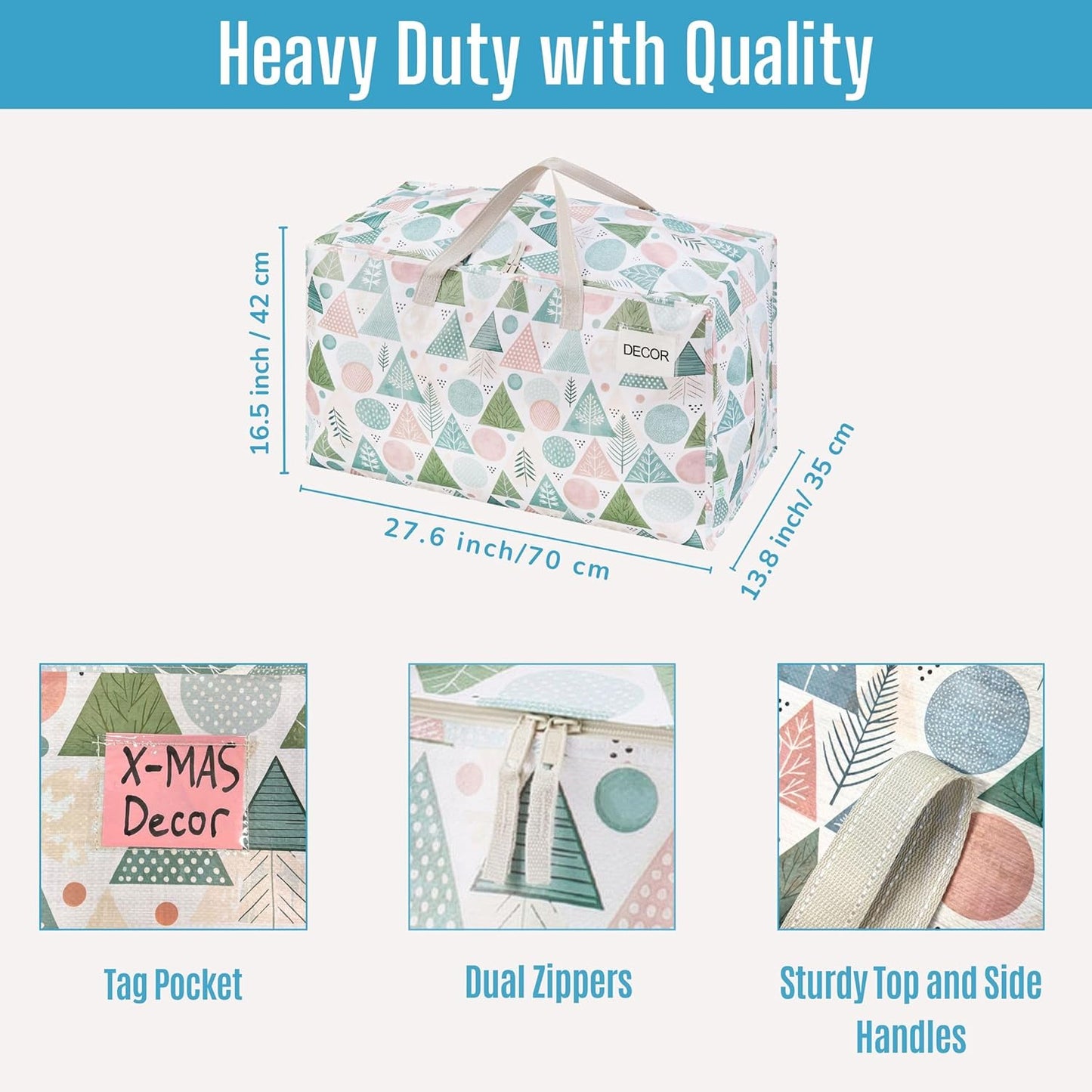 VENO 4 Pack Moving Bags and Large Christmas Decoration Storage Bins with lids. Alternative to Moving Boxes, Packing Supplies for College. Heavy Duty Totes (Pastel Forest, 4 Pack)