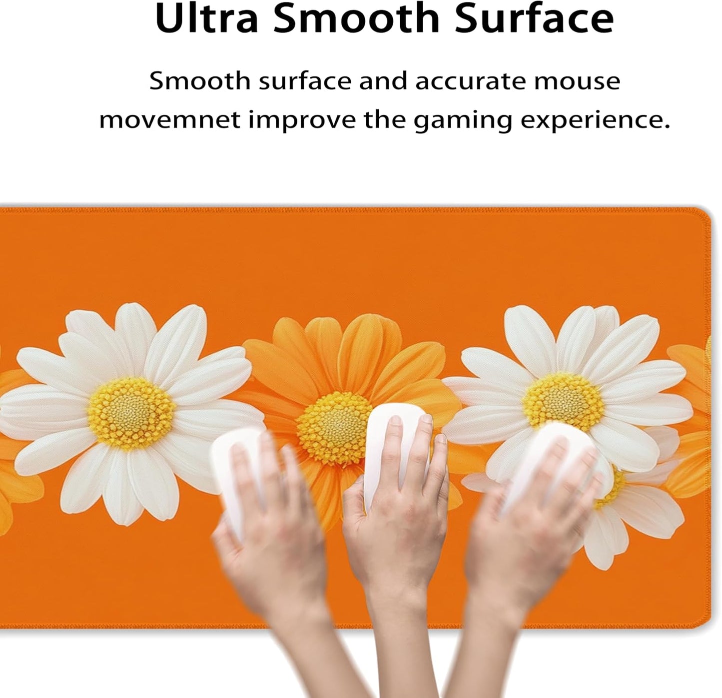 31.5”x11.8”Large Gaming Mouse Pad for Desk, Mouse Mat with Seamed Edges, Waterproof Desk Pad, Non-Slip Rubber Base, Keyboard Pad Computer Mat, Big XL Mousepad-Daisy on Orange