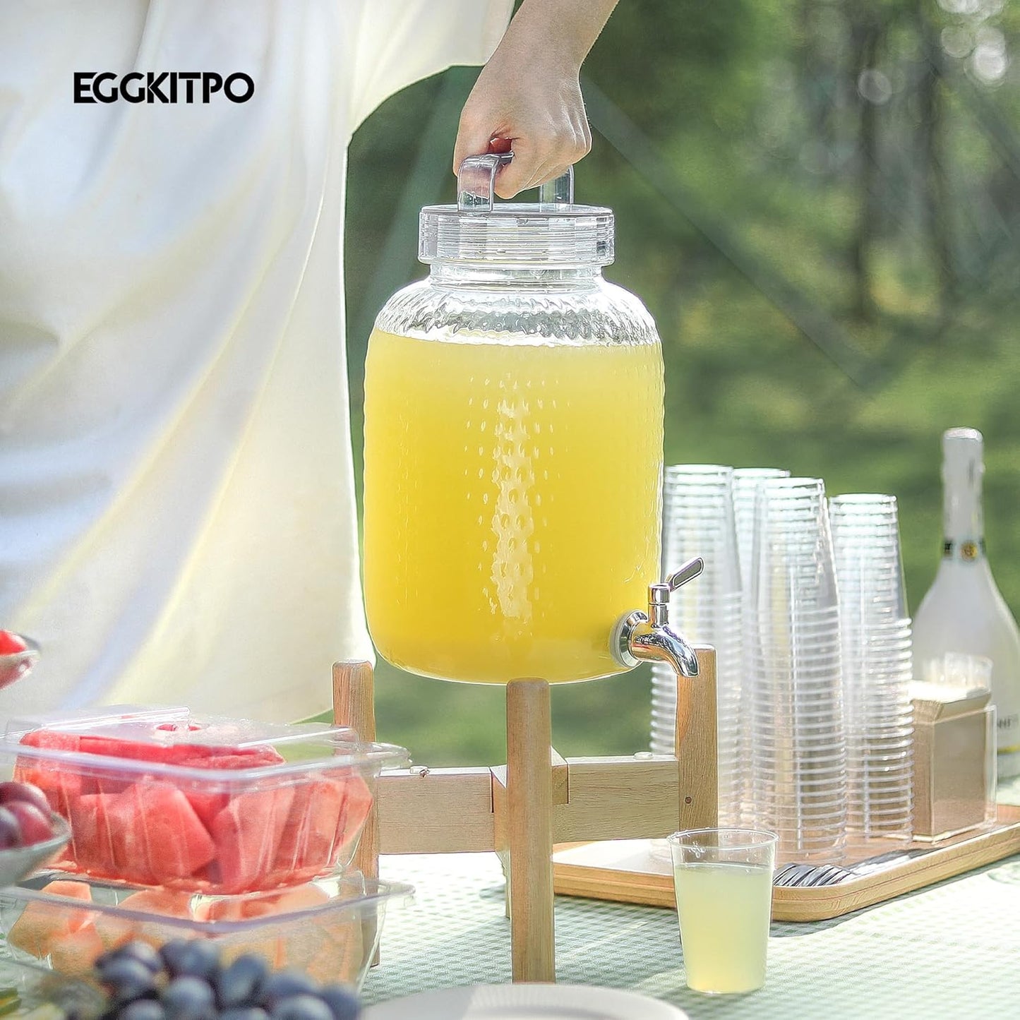 EGGKITPO 1.5 Gallon Polycarbonate Drink Dispensers for Parties 304 Stainless Steel Spigot Lemonade Dispenser with Stand Holloween Water Dispenser for Wedding Sun Tea Jar BPF FREE