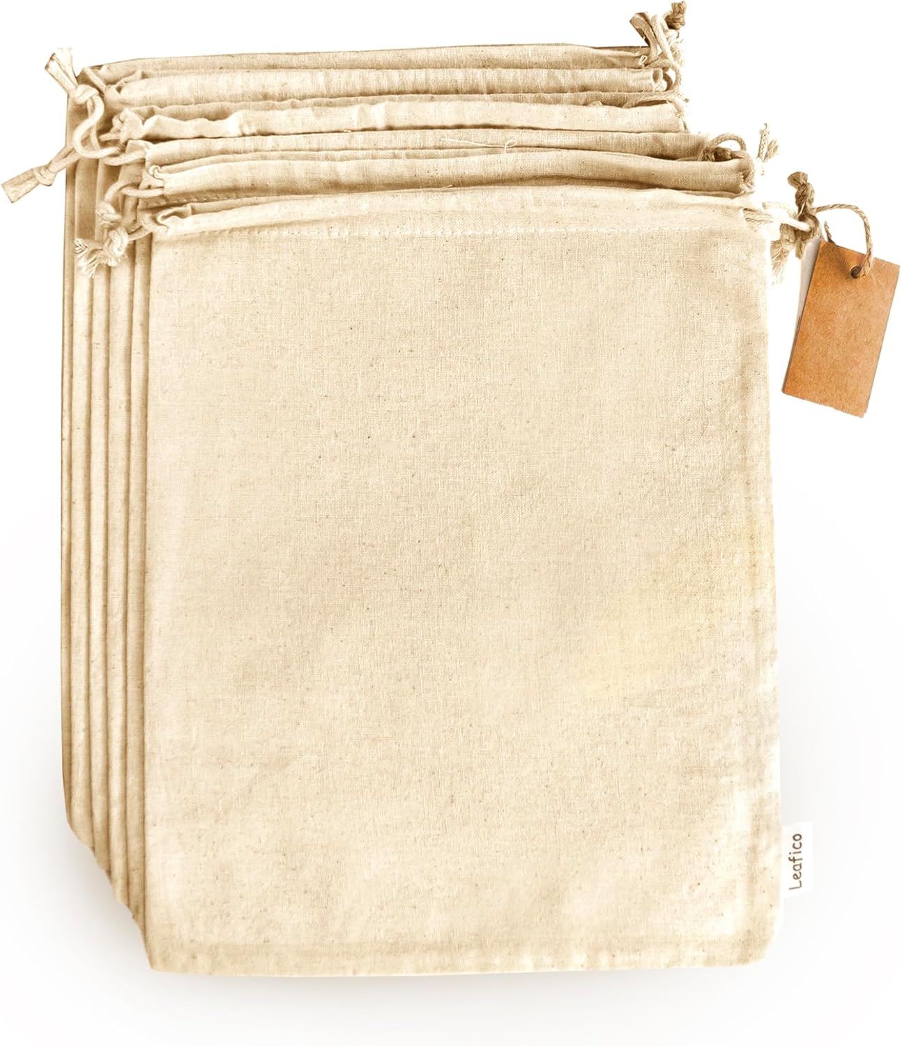 LEAFICO Cotton Storage Bags – X-Large 14x17 Inch (6-Pack) – Reusable Muslin Bags with Drawstrings – Biodegradable Canvas Fabric Sacks – Perfect for Bread, Bulk Produce, Potatoes, Onions, Shoes