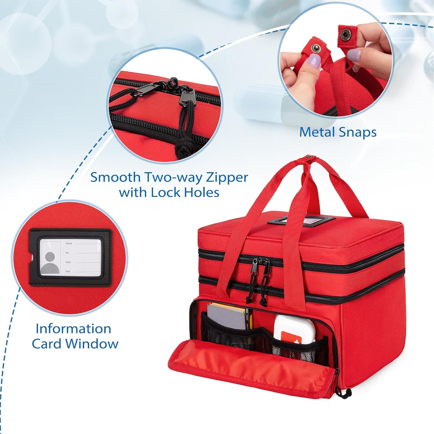 CURMIO Tactical Pill Bottle Organizer Case, Double Layers Medicine Storage Bag for Medication Bottles, Vitamins, Medical Supplies, Red (Bag Only)